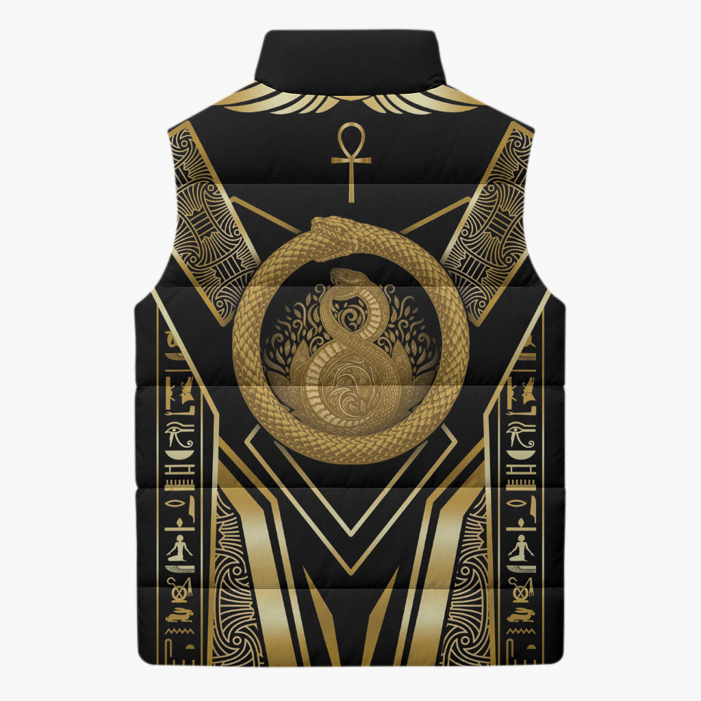 Egypt Ouroboros Sleeveless Puffer Jacket Ancient Mythology Infinity Serpent Gold