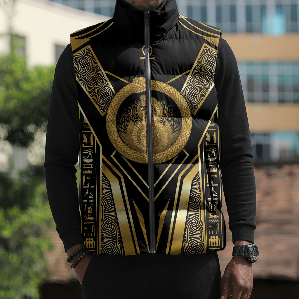 Egypt Ouroboros Sleeveless Puffer Jacket Ancient Mythology Infinity Serpent Gold