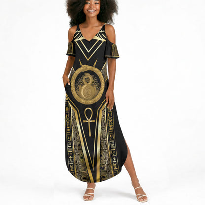 Egypt Ouroboros Summer Maxi Dress Ancient Mythology Infinity Serpent Gold