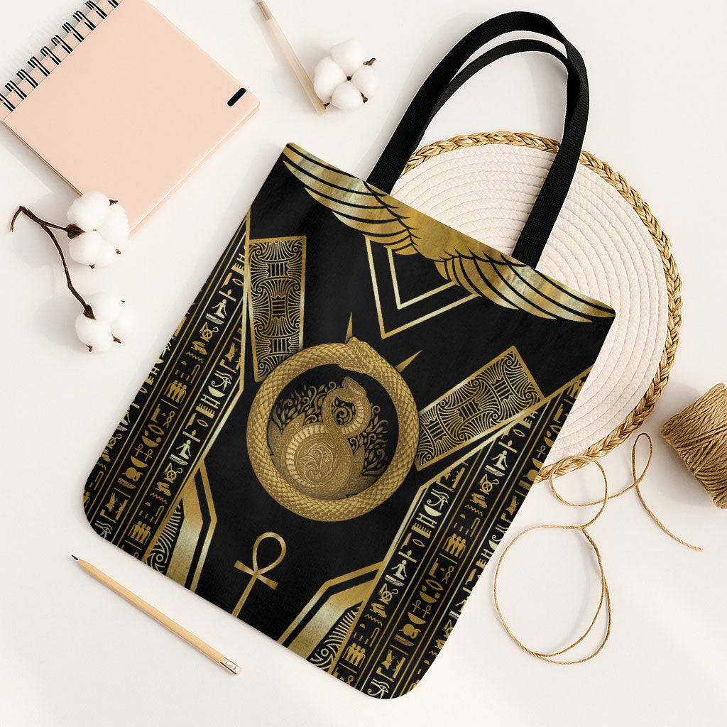Egypt Ouroboros Tote Bag Ancient Mythology Infinity Serpent Gold
