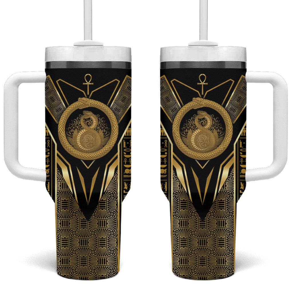 Egypt Ouroboros Tumbler With Handle Ancient Mythology Infinity Serpent Gold