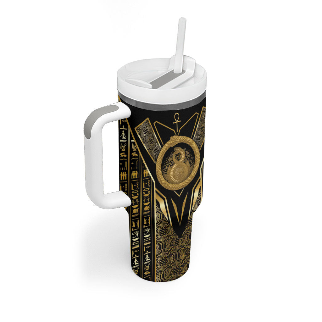Egypt Ouroboros Tumbler With Handle Ancient Mythology Infinity Serpent Gold