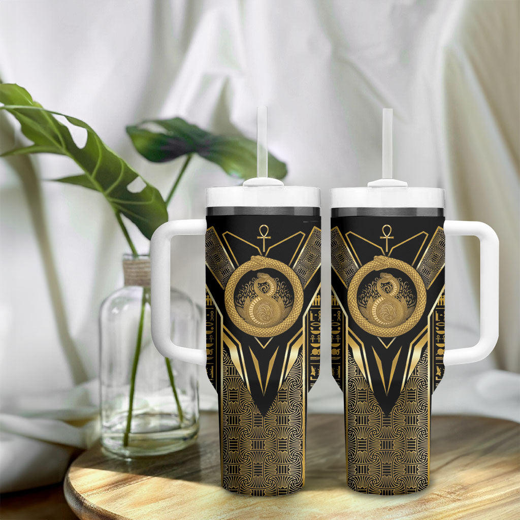 Egypt Ouroboros Tumbler With Handle Ancient Mythology Infinity Serpent Gold