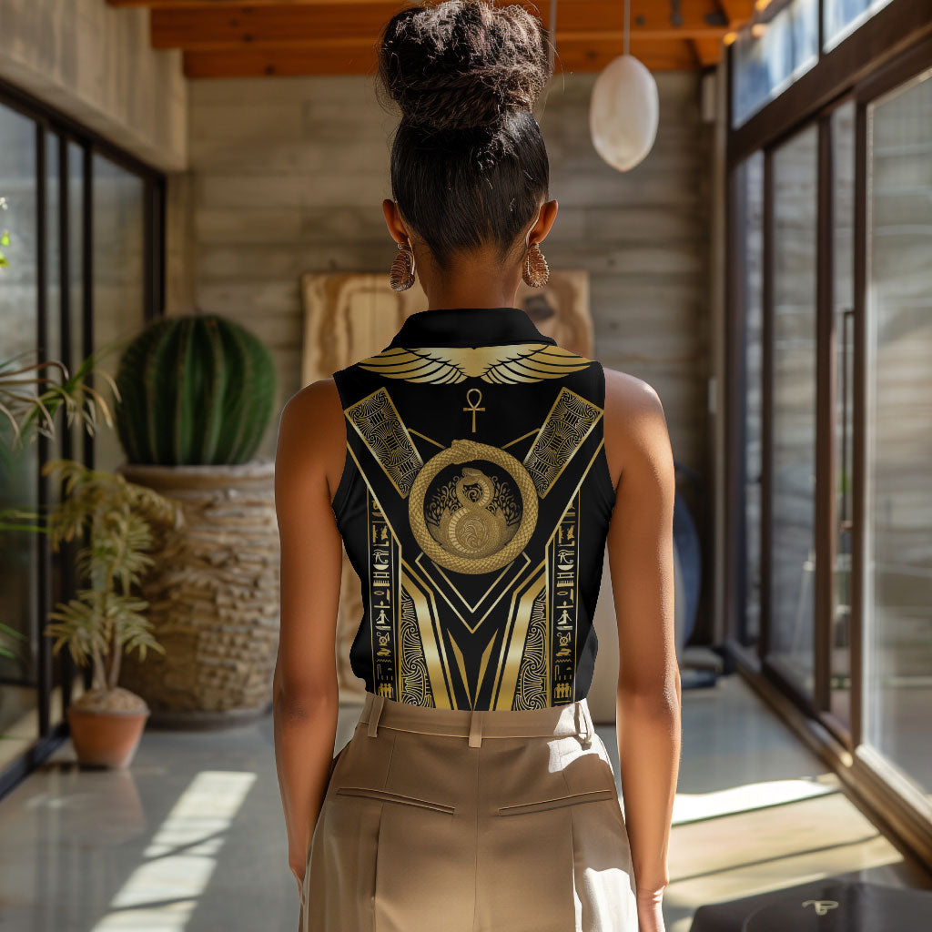 Egypt Ouroboros Women Sleeveless Polo Shirt Ancient Mythology Infinity Serpent Gold