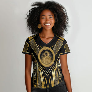 Egypt Ouroboros Women V-Neck T-Shirt Ancient Mythology Infinity Serpent Gold
