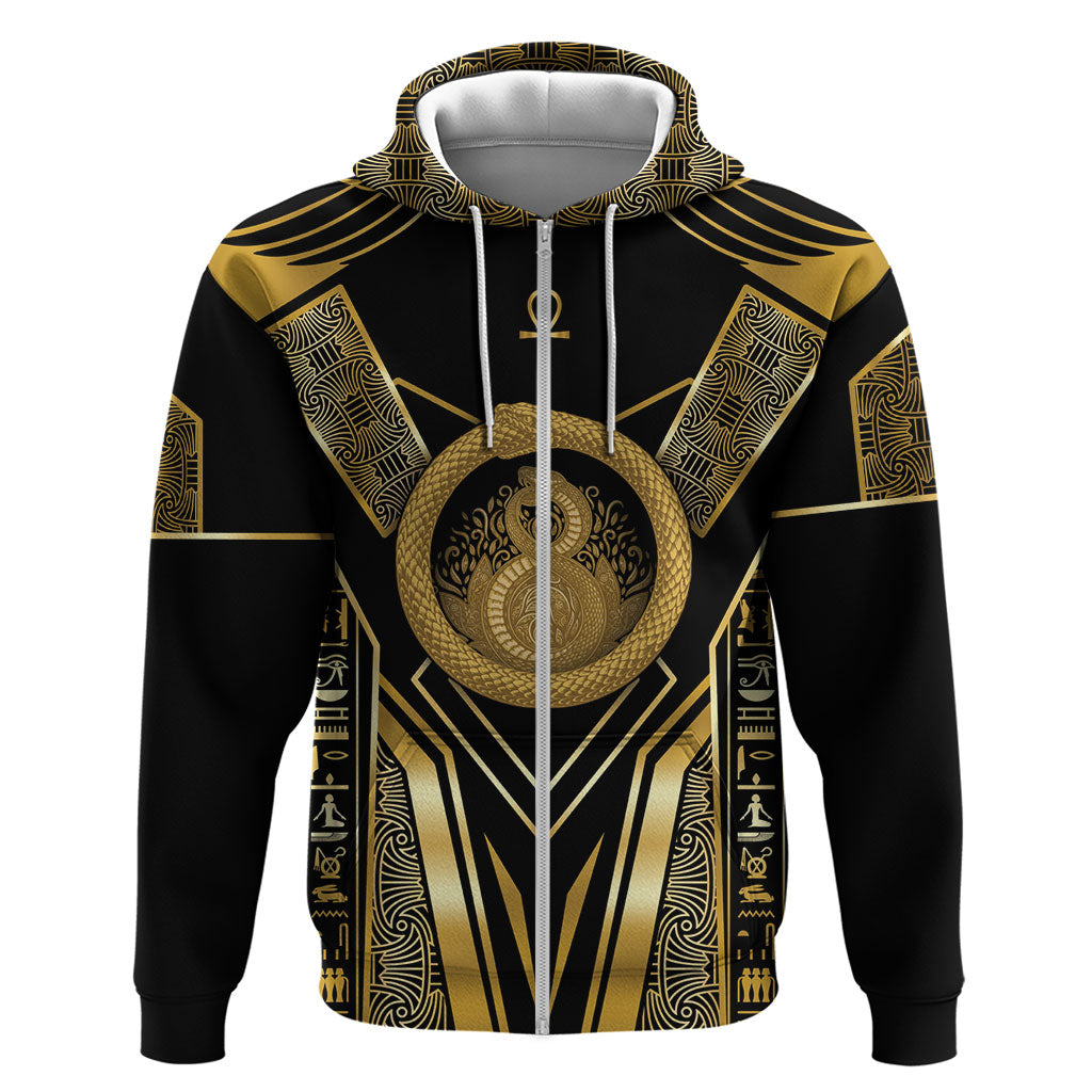 Egypt Ouroboros Zip Hoodie Ancient Mythology Infinity Serpent Gold
