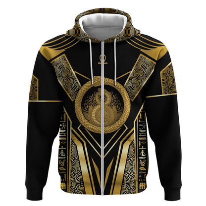 Egypt Ouroboros Zip Hoodie Ancient Mythology Infinity Serpent Gold
