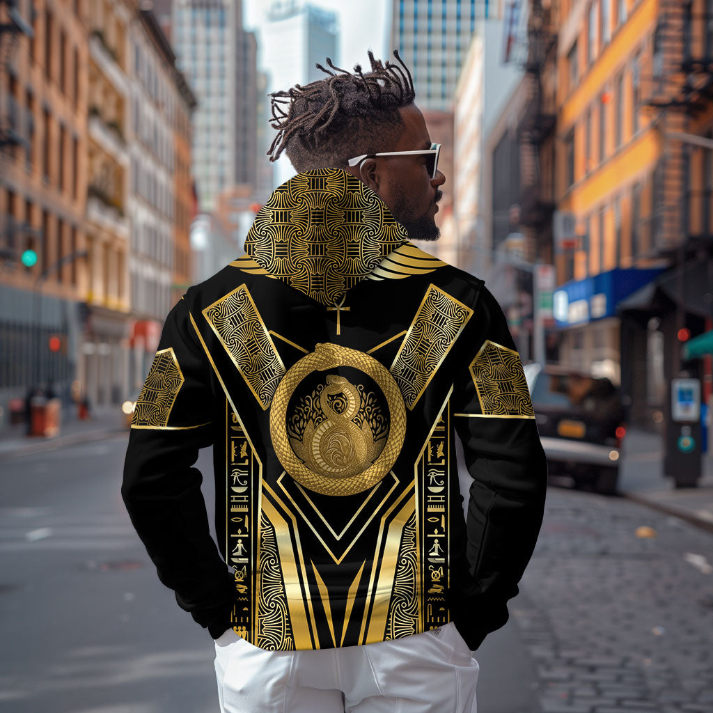 Egypt Ouroboros Zip Hoodie Ancient Mythology Infinity Serpent Gold