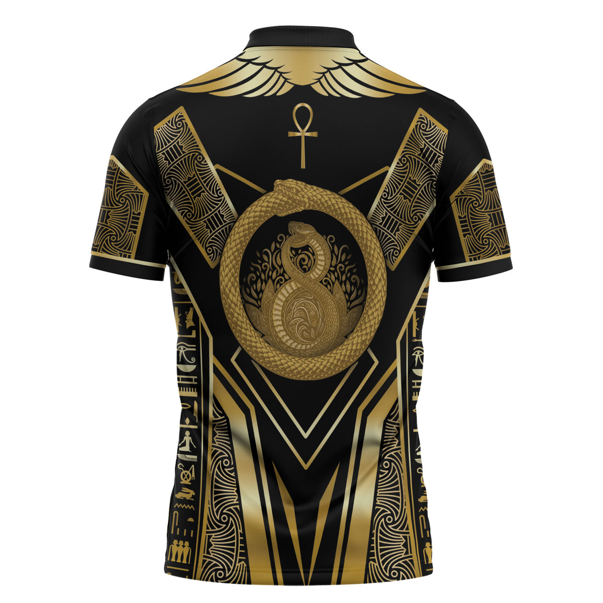 Egypt Ouroboros Zipper Polo Shirt Ancient Mythology Infinity Serpent Gold