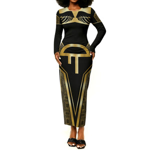 Egypt Amenta Long Sleeve Bodycon Dress Ancient Mythology Underworld Realm