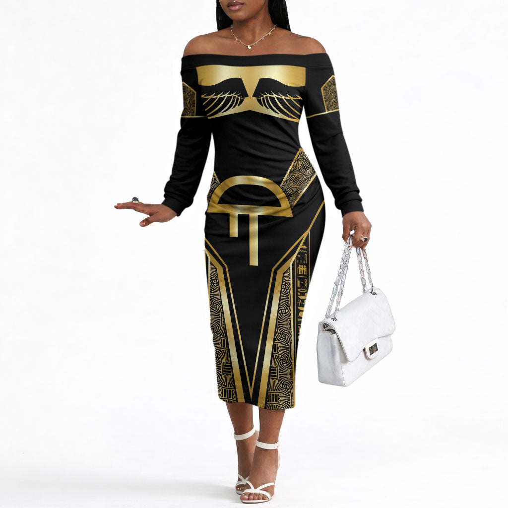 Egypt Amenta Off The Shoulder Long Sleeve Dress Ancient Mythology Underworld Realm