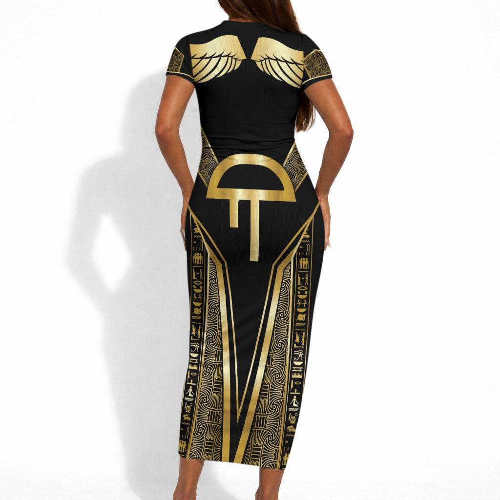 Egypt Amenta Short Sleeve Bodycon Dress Ancient Mythology Underworld Realm