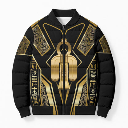 Egypt Tyet Bomber Puffer Jacket Ancient Mythology Knot Of Isis Gold