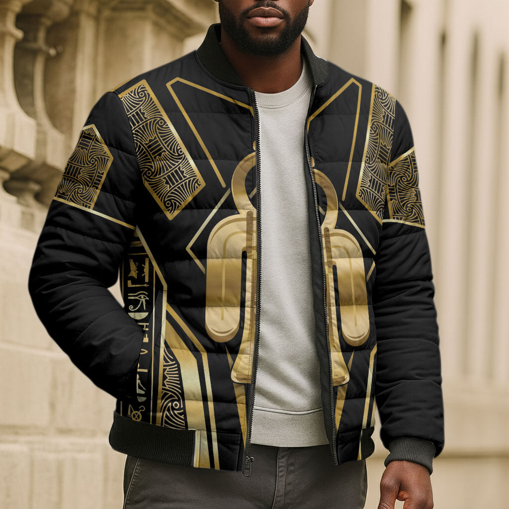 Egypt Tyet Bomber Puffer Jacket Ancient Mythology Knot Of Isis Gold