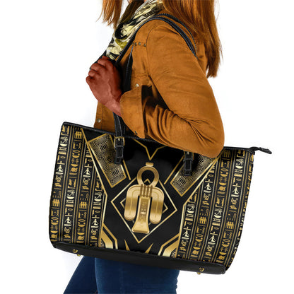 Egypt Tyet Leather Tote Bag Ancient Mythology Knot Of Isis Gold