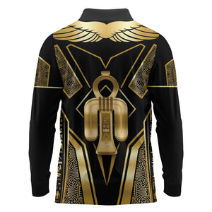 Egypt Tyet Long Sleeve Polo Shirt Ancient Mythology Knot Of Isis Gold