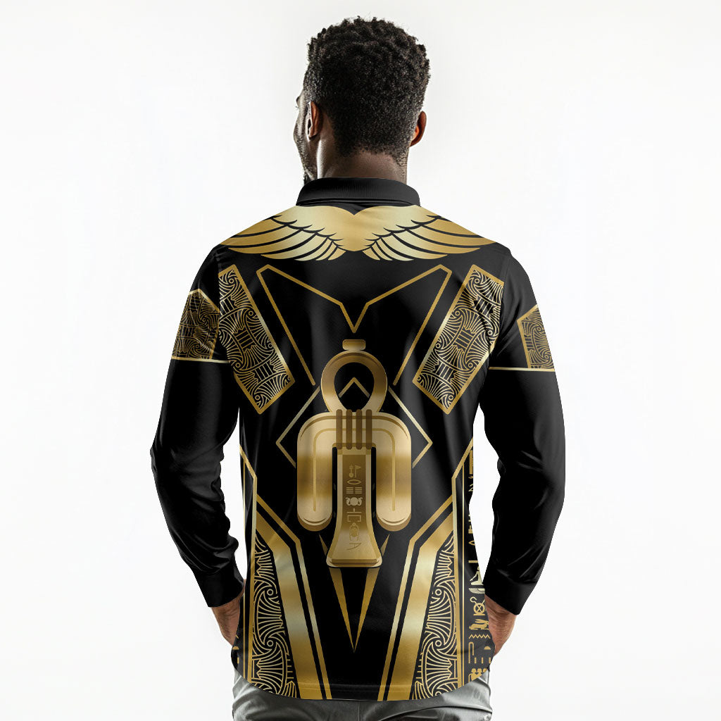 Egypt Tyet Long Sleeve Polo Shirt Ancient Mythology Knot Of Isis Gold