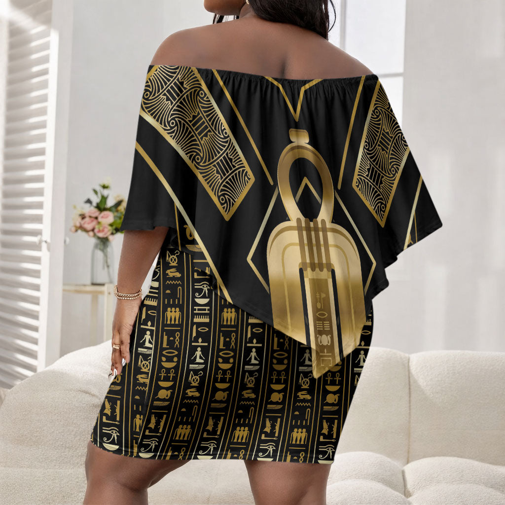 Egypt Tyet Off Shoulder Short Dress Ancient Mythology Knot Of Isis Gold