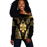 Egypt Tyet Off Shoulder Sweater Ancient Mythology Knot Of Isis Gold