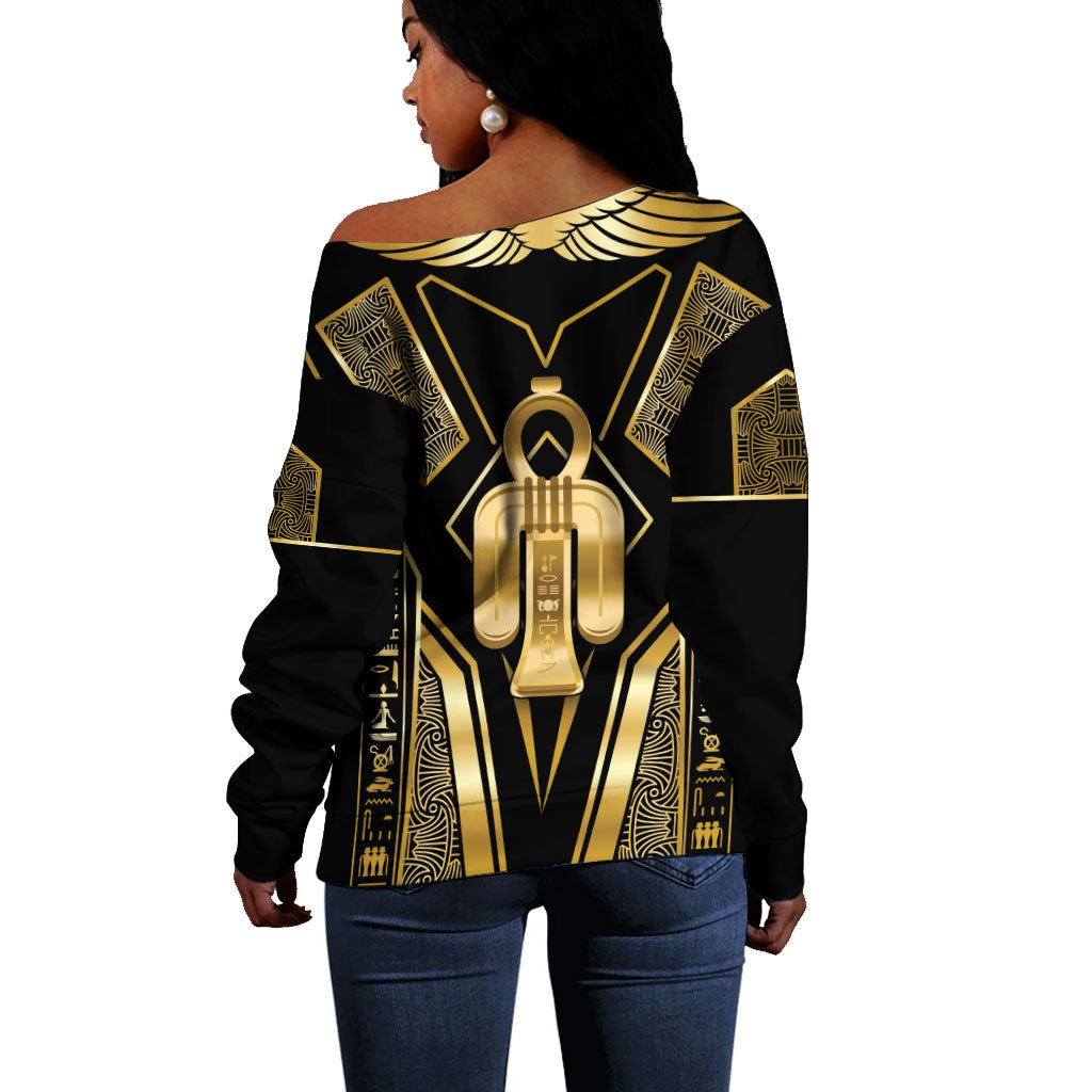 Egypt Tyet Off Shoulder Sweater Ancient Mythology Knot Of Isis Gold