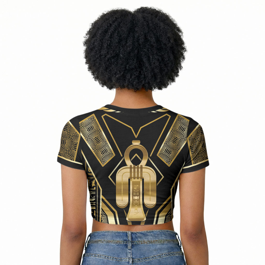 Egypt Tyet Raglan Cropped T shirt Ancient Mythology Knot Of Isis Gold