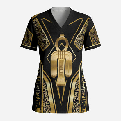 Egypt Tyet Scrub Top Ancient Mythology Knot Of Isis Gold