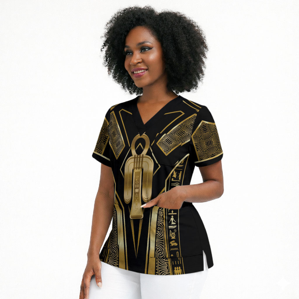 Egypt Tyet Scrub Top Ancient Mythology Knot Of Isis Gold