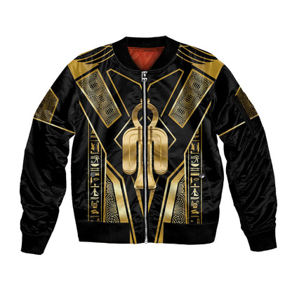 Egypt Tyet Sleeve Zip Bomber Jacket Ancient Mythology Knot Of Isis Gold