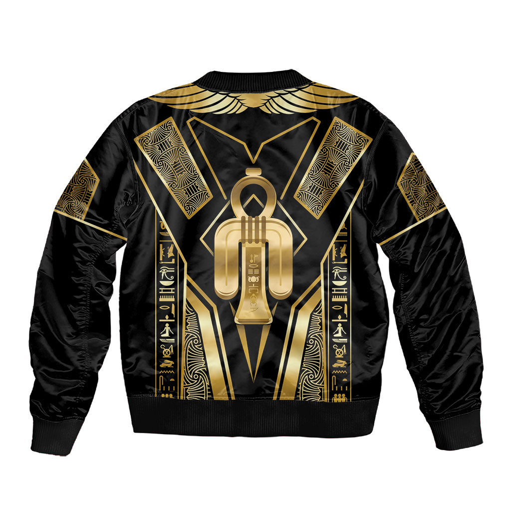 Egypt Tyet Sleeve Zip Bomber Jacket Ancient Mythology Knot Of Isis Gold