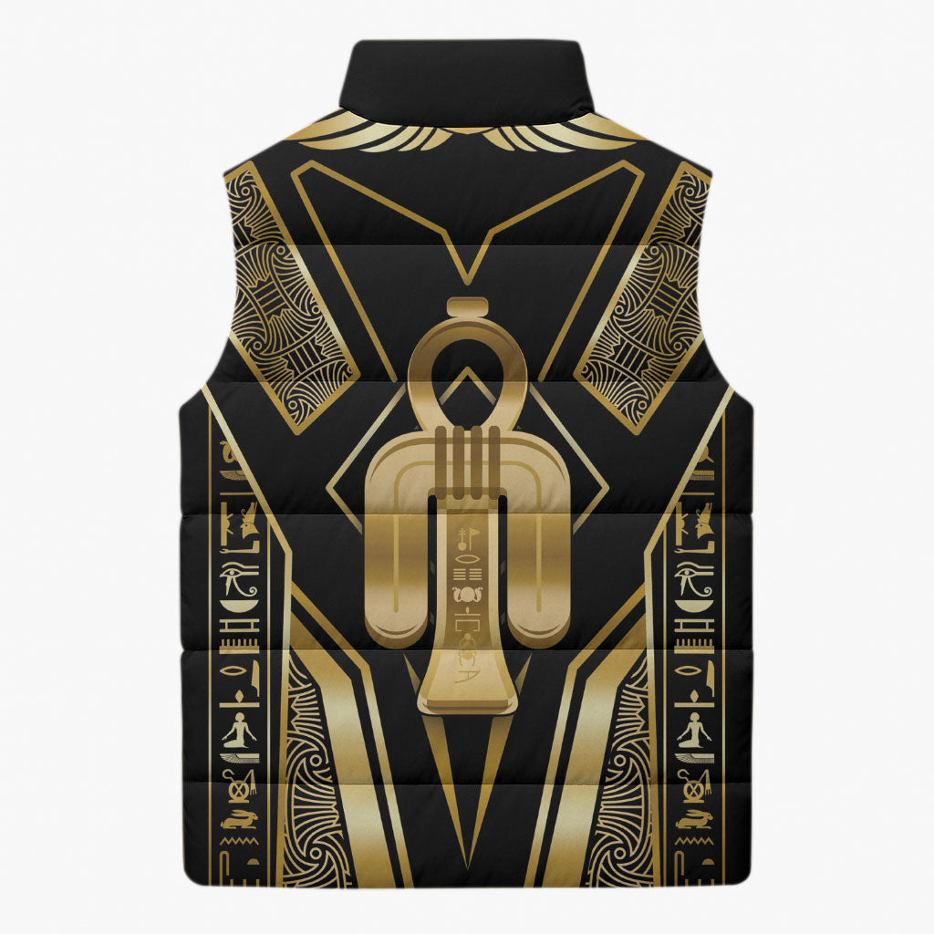 Egypt Tyet Sleeveless Puffer Jacket Ancient Mythology Knot Of Isis Gold