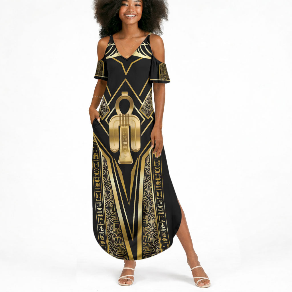 Egypt Tyet Summer Maxi Dress Ancient Mythology Knot Of Isis Gold