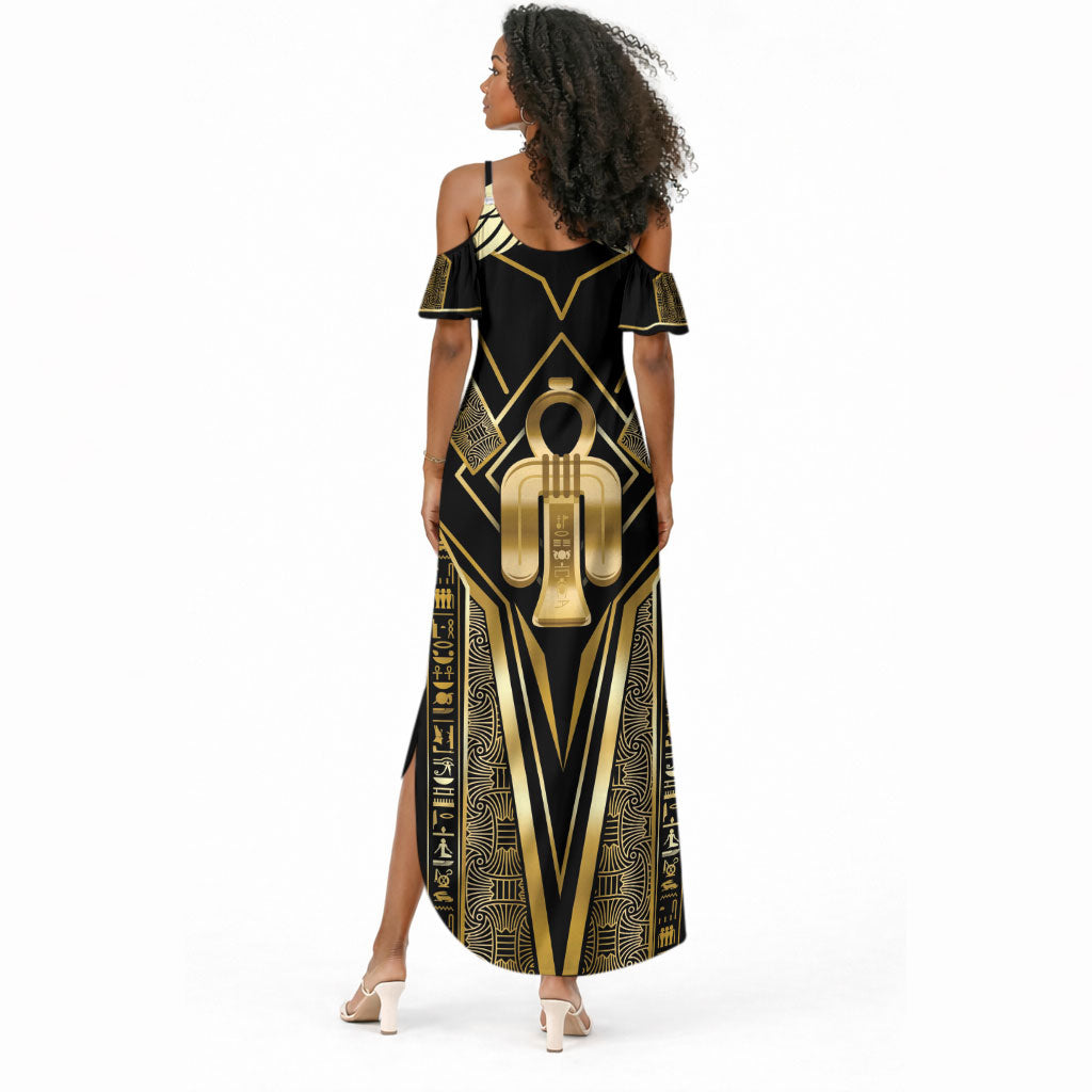 Egypt Tyet Summer Maxi Dress Ancient Mythology Knot Of Isis Gold