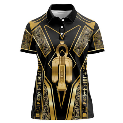Egypt Tyet Women Polo Shirt Ancient Mythology Knot Of Isis Gold