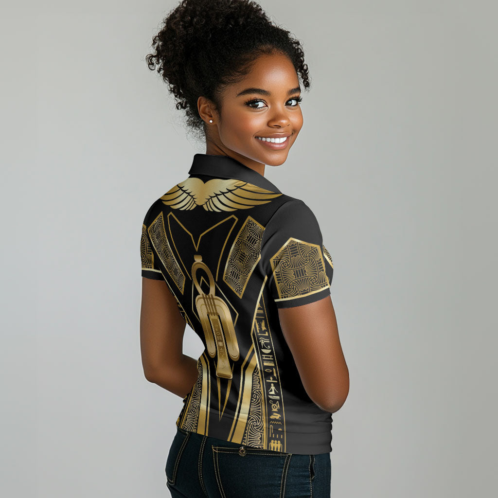 Egypt Tyet Women Polo Shirt Ancient Mythology Knot Of Isis Gold