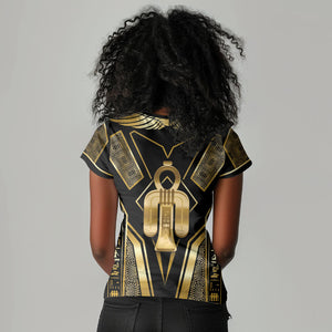 Egypt Tyet Women V-Neck T-Shirt Ancient Mythology Knot Of Isis Gold