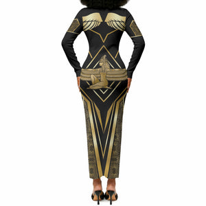 Egypt Feather Of Maat Long Sleeve Bodycon Dress Ancient Mythology Truth And Justice