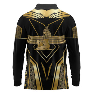 Egypt Feather Of Maat Long Sleeve Polo Shirt Ancient Mythology Truth And Justice