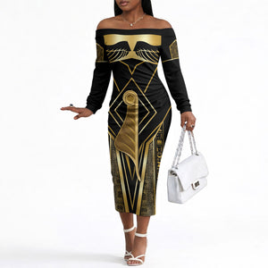Egypt Feather Of Maat Off The Shoulder Long Sleeve Dress Ancient Mythology Truth And Justice