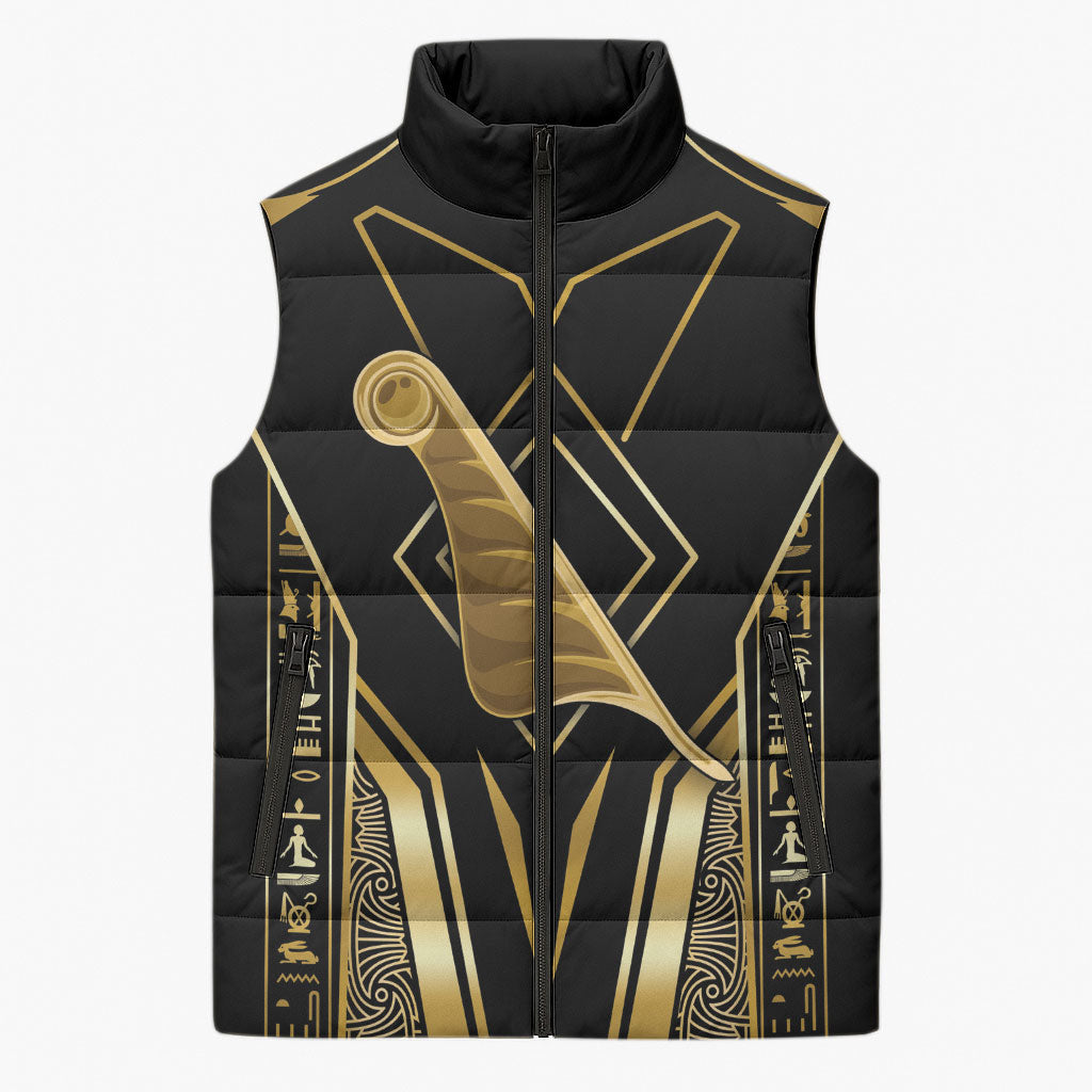 Egypt Feather Of Maat Sleeveless Puffer Jacket Ancient Mythology Truth And Justice