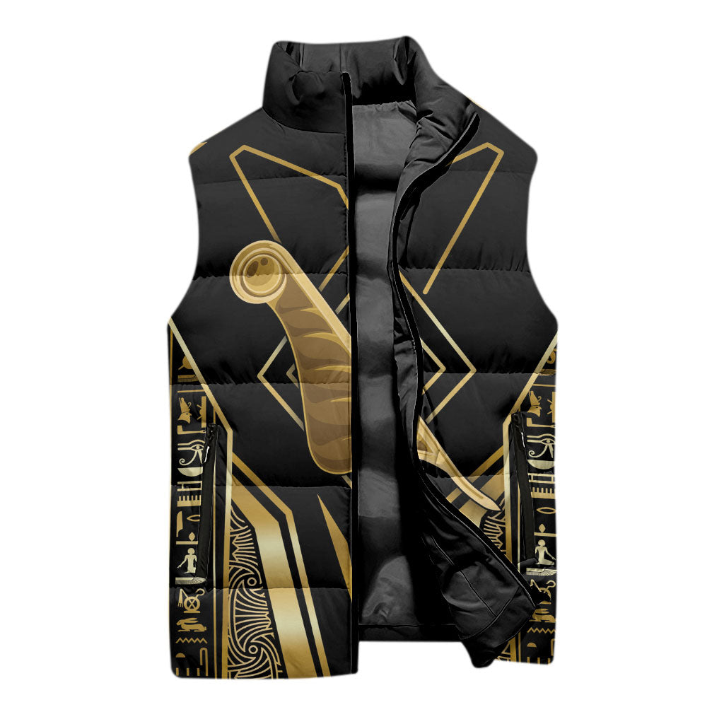 Egypt Feather Of Maat Sleeveless Puffer Jacket Ancient Mythology Truth And Justice