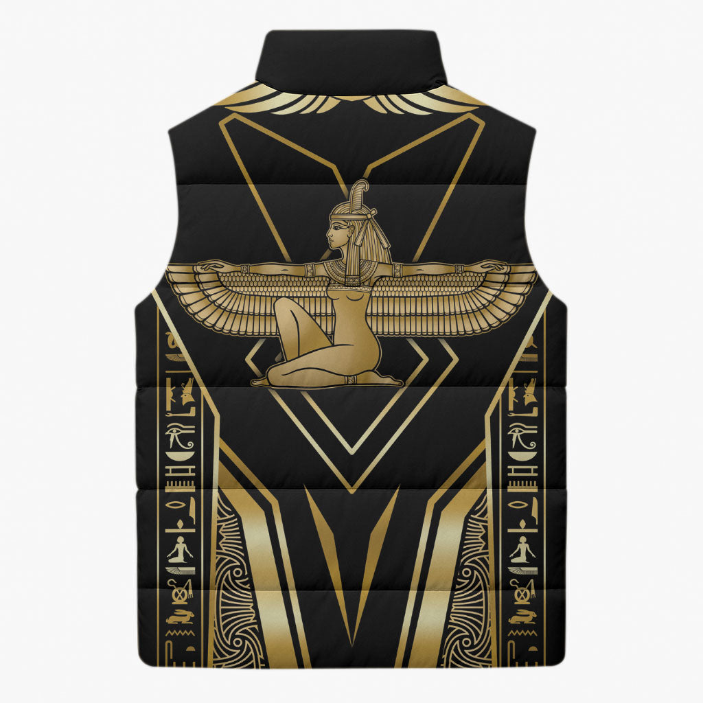 Egypt Feather Of Maat Sleeveless Puffer Jacket Ancient Mythology Truth And Justice