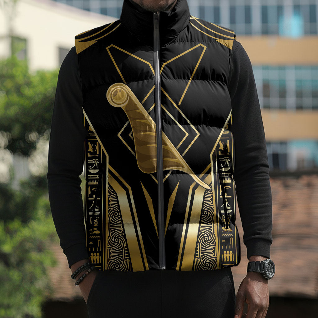 Egypt Feather Of Maat Sleeveless Puffer Jacket Ancient Mythology Truth And Justice