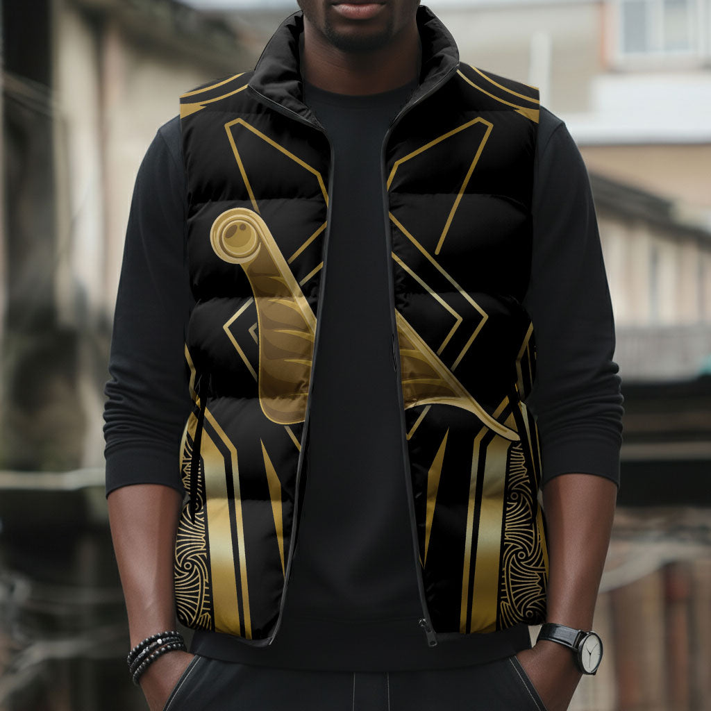 Egypt Feather Of Maat Sleeveless Puffer Jacket Ancient Mythology Truth And Justice