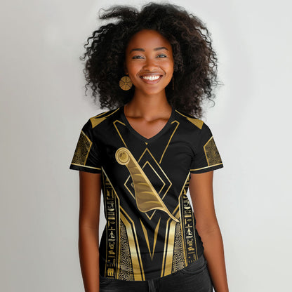 Egypt Feather Of Maat Women V-Neck T-Shirt Ancient Mythology Truth And Justice