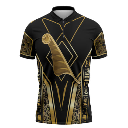 Egypt Feather Of Maat Zipper Polo Shirt Ancient Mythology Truth And Justice