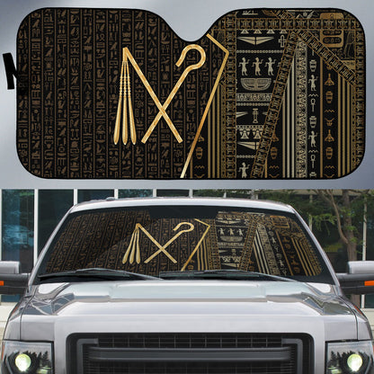 Egypt Crook And Flail Auto Sun Shade Ancient Mythology Pharaoh Royalty Gold
