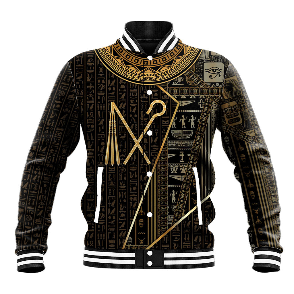 Egypt Crook And Flail Baseball Jacket Ancient Mythology Pharaoh Royalty Gold