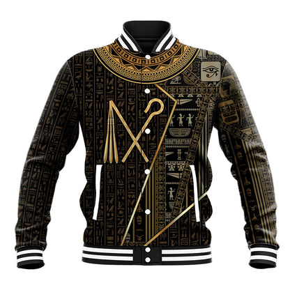 Egypt Crook And Flail Baseball Jacket Ancient Mythology Pharaoh Royalty Gold