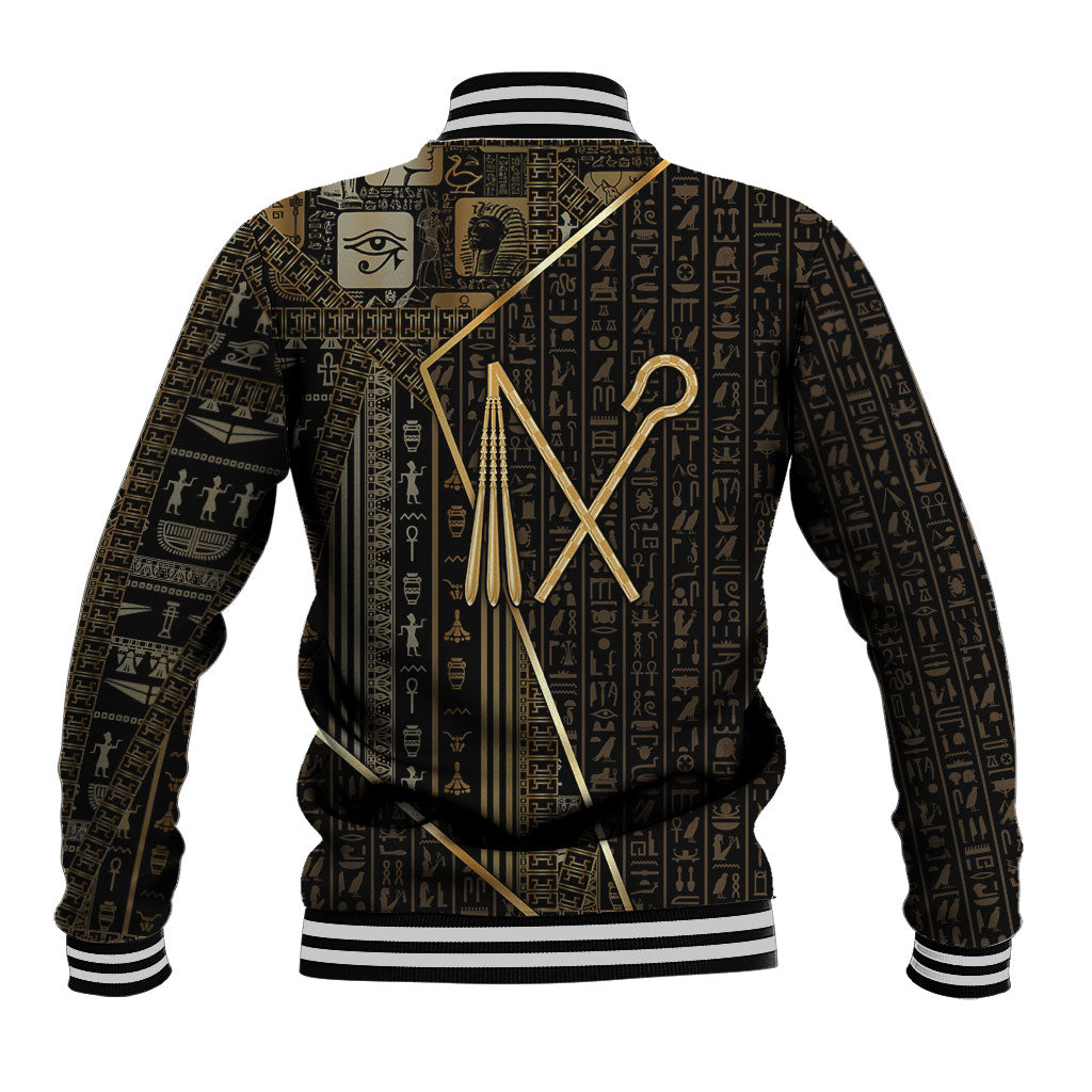 Egypt Crook And Flail Baseball Jacket Ancient Mythology Pharaoh Royalty Gold