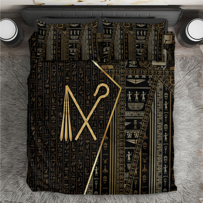 Egypt Crook And Flail Bedding Set Ancient Mythology Pharaoh Royalty Gold